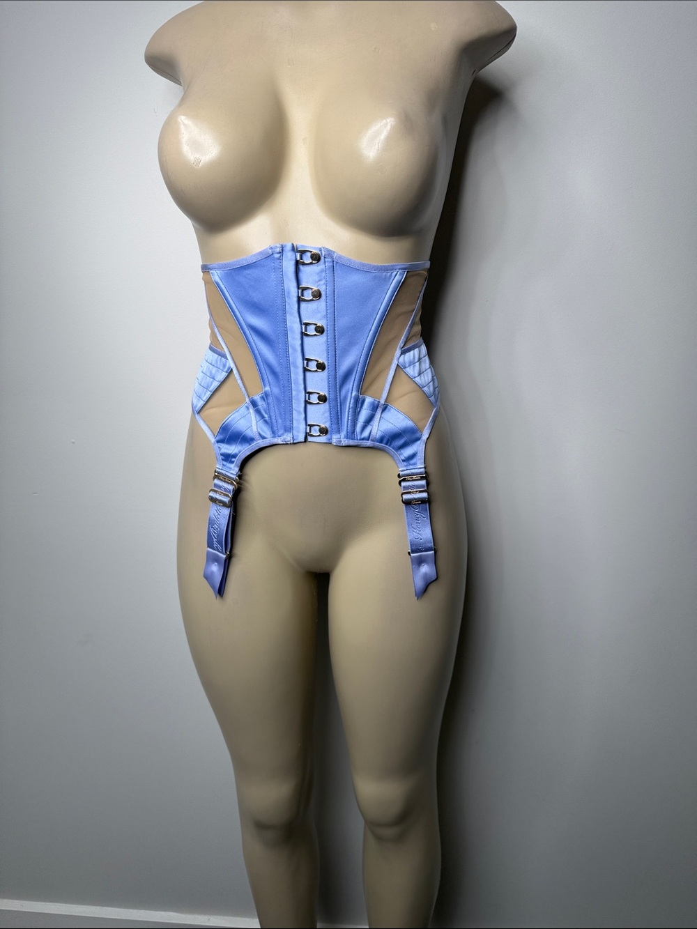 Honey Birdette Lavender Blue Satin Corset Garter Belt - Picture 2 of 10